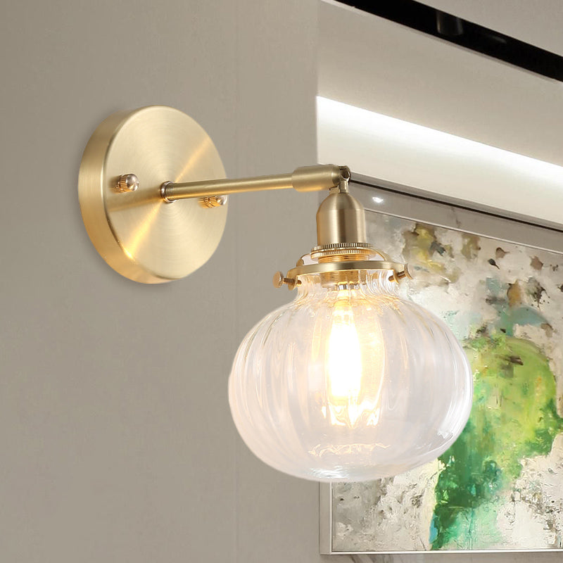 1 Kopf Wandmontierte Lampe Kolonial Orb Klar/Cognac Prismen Glas Wandleuchte Beleuchtungseinrichtung in Gold | Brehn