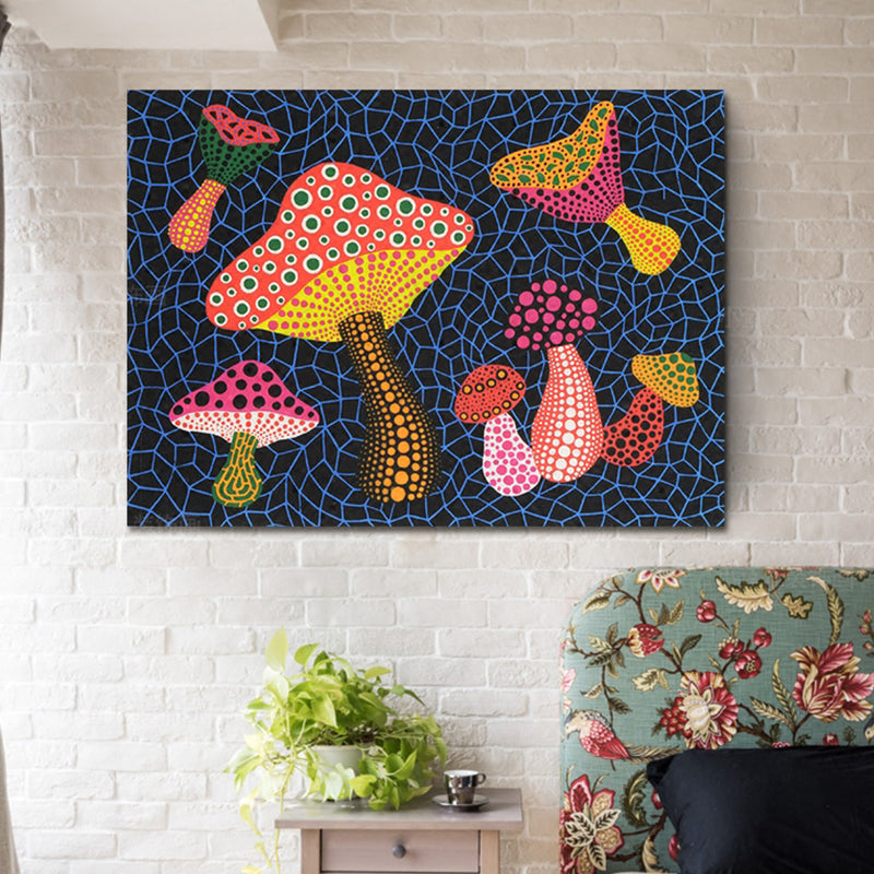 Brehn | Pop Art Pilz Leinwanddruck Dunkelblau Texturierte Wanddekoration für das Wohnzimmer