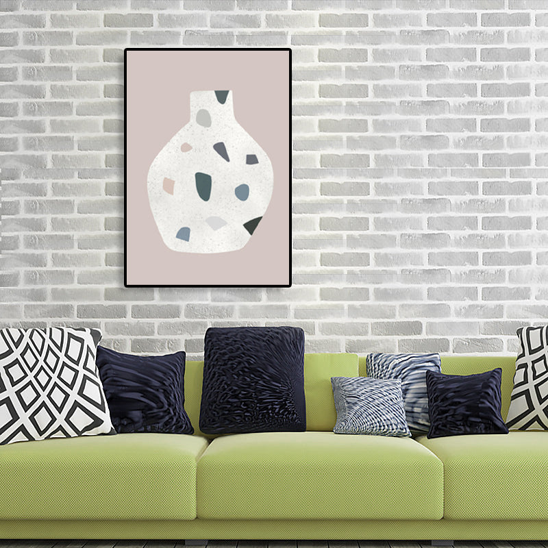 Brehn | Weisse Terrazzo Vase Leinwand Kunst Texturiert Nordischer Stil Esszimmer Wanddekoration auf Pink