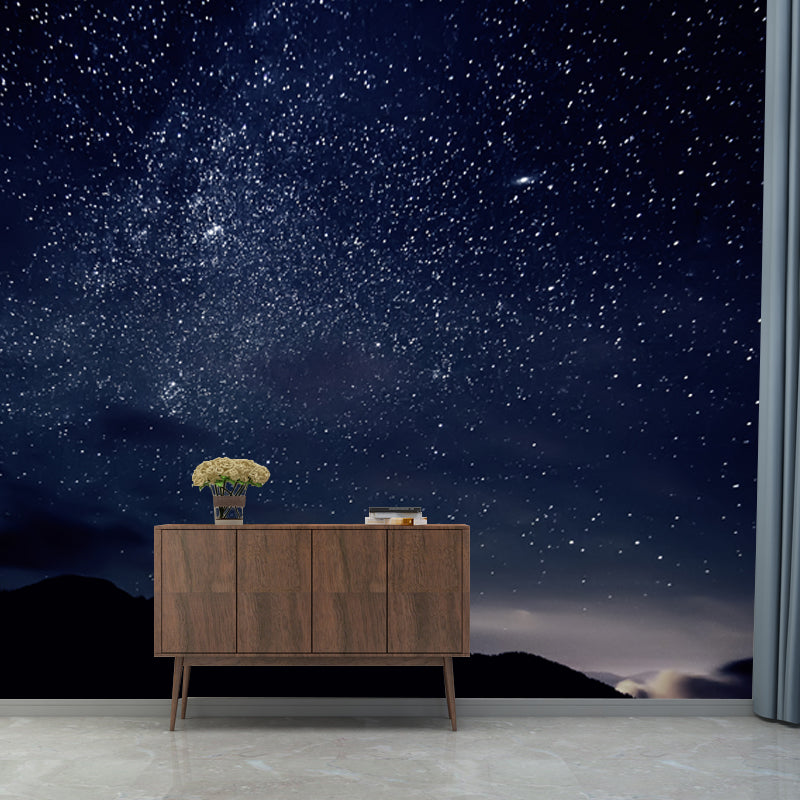 Brehn | Blauz-black Sterrenhemel Wanddecoratie Vlekbestendig Wandkunst voor woonkamer, Maatwerk