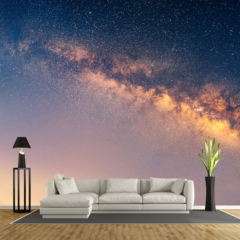 Brehn | Nachthimmel Galaxie Bedrucktes Wandbild in Blau-Gelb Modernistische Wandkunst für das Wohnzimmer