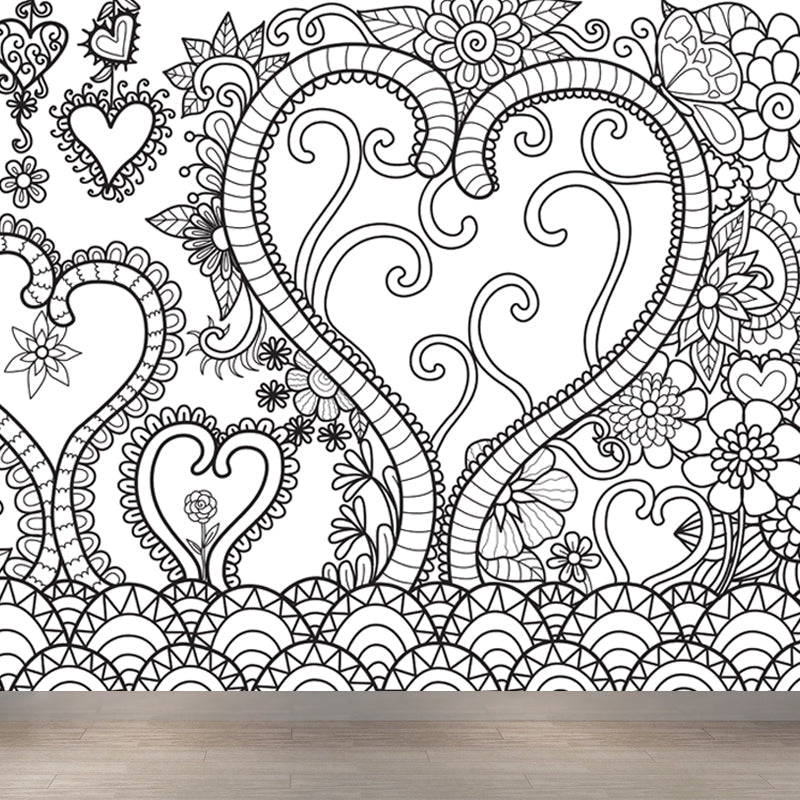 Brehn | Zwarte en Witte Doodles Muurbehang Fantasy Kinderen Vochtbestendige Muurkunst