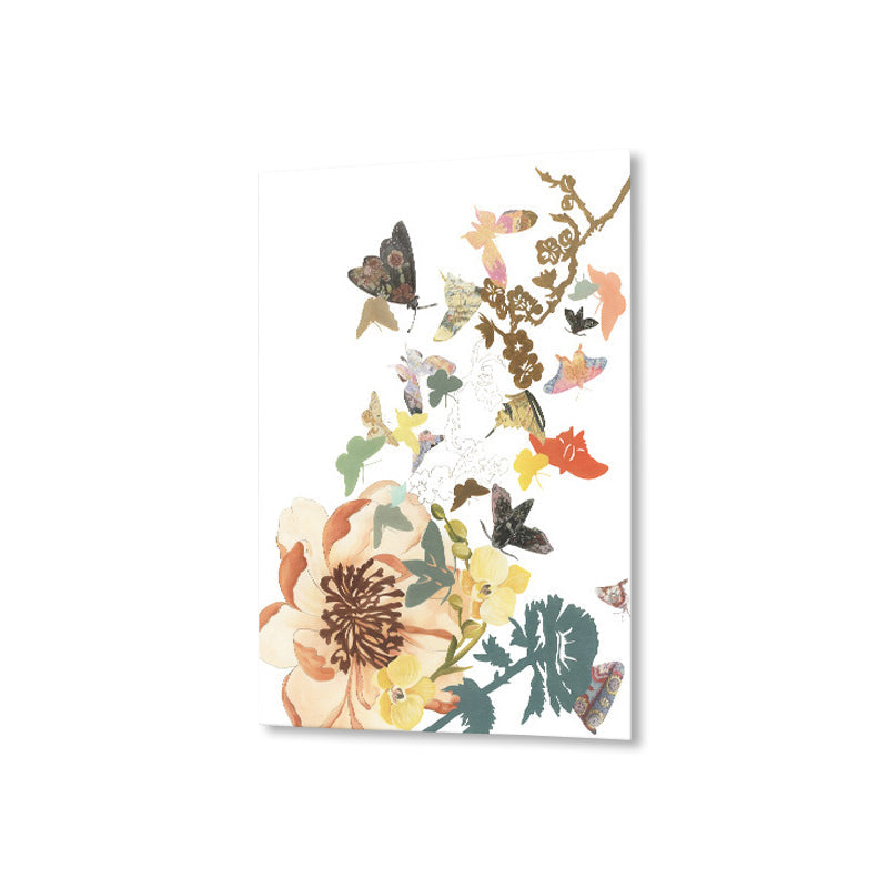 Brehn | Schmetterling und Blüte Leinwanddruck Pop Art Stil Blumen Wanddekoration in Pastellfarbe