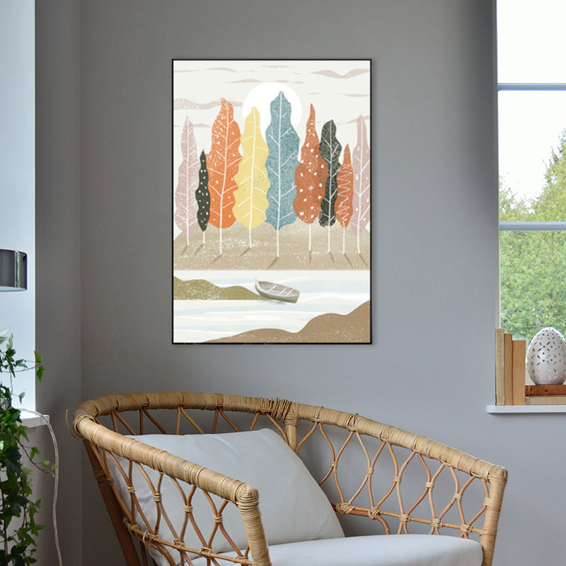 Brehn | Nordic Scenery Wald Leinwanddruck Pastellfarbe Texturiertes Wandkunst Dekor für Wohnzimmer