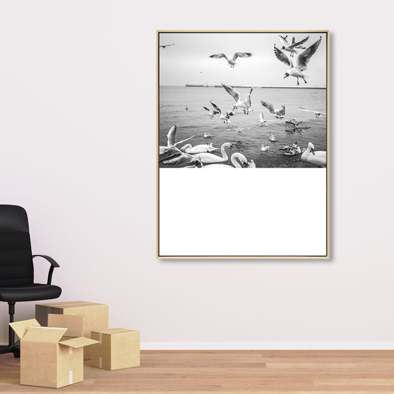 Brehn | Foto Wassergeflügel Schwärme Wandkunst Texturiert Tropisches Wohnzimmer Leinwanddruck in Grau