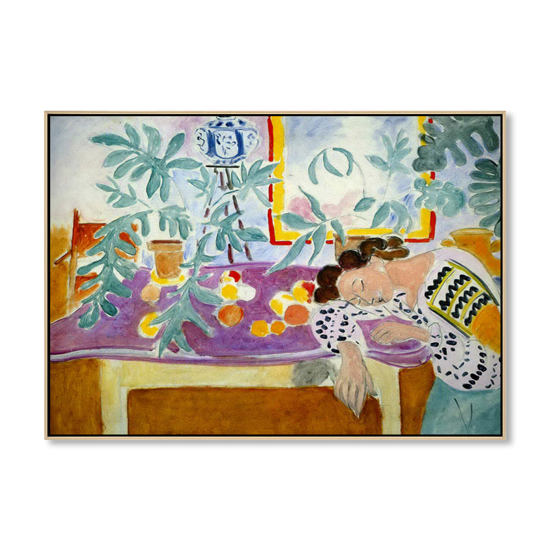 Brehn | Schlafendes Mädchen Leinwand Wandkunst Braunes Abstraktes Expressionismus Stil Gemälde für Küche