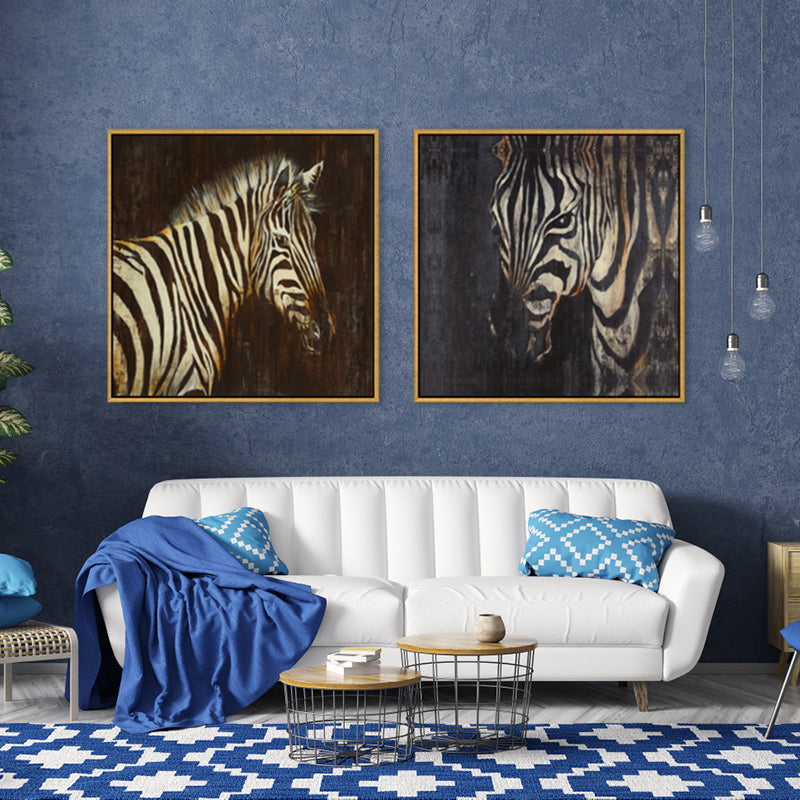 Brehn | Retro-Gemälde Druck Zebra Leinwand Braunes Texturiertes Wandkunst Dekor für Wohnzimmer