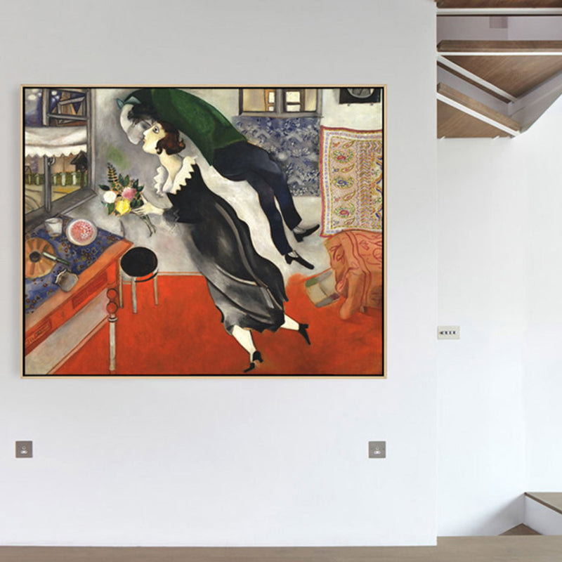 Brehn | Kissing Figure Leinwand Wandkunst Surrealismus Texturiertes Zimmer Wanddekoration in Schwarz, Mehrere Größen