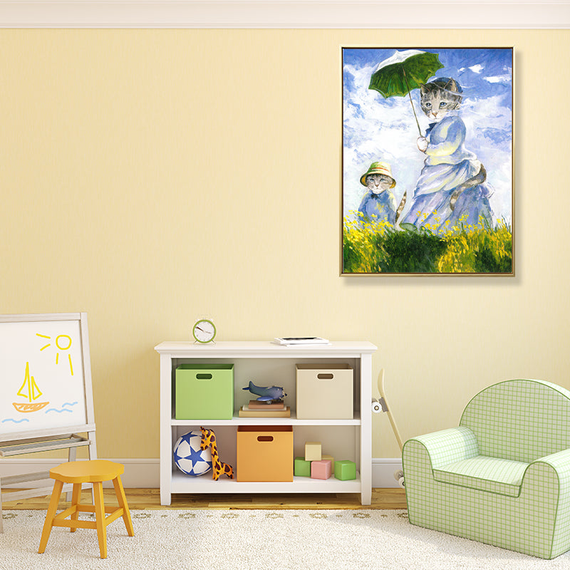 Brehn | Funky Spoof Monet Malerei Leinwand Pastell Katze Mädchen Wandkunst Druck für Esszimmer
