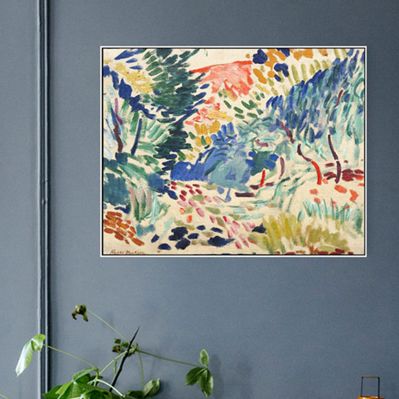 Brehn | Handbedruckte gewickelte Leinwand blaue Impressionismus-Stil Wandkunst Dekor für das Wohnzimmer