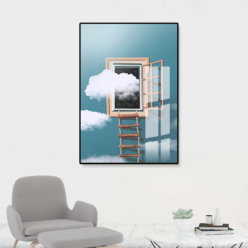 Brehn | Hausbauansicht Leinwand Surrealismus Stil Texturiertes Wandkunst Dekor in Helligkeit Farbe