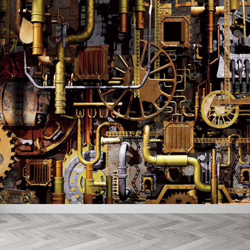 Brehn | Donkere Kleur Steampunk Behang Volledige Maat Metaal Effect Wanddecoratie voor Thuisinterieur