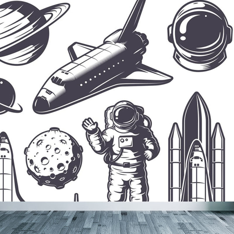 Brehn | Kinder Cosmos Raumschiff Wandmural Sanfte Farbe Wasserabweisende Wandkunst für Jungenzimmer