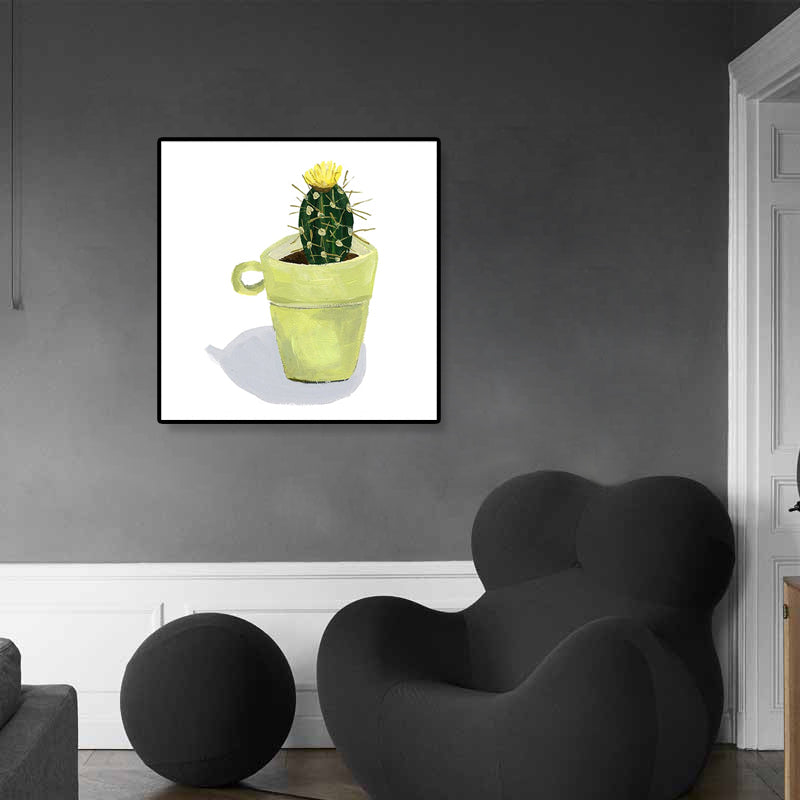 Brehn | Nordic Illustration Bonsai Kaktus Leinwand Gelb Texturiertes Wandkunst Druck für Kinderzimmer