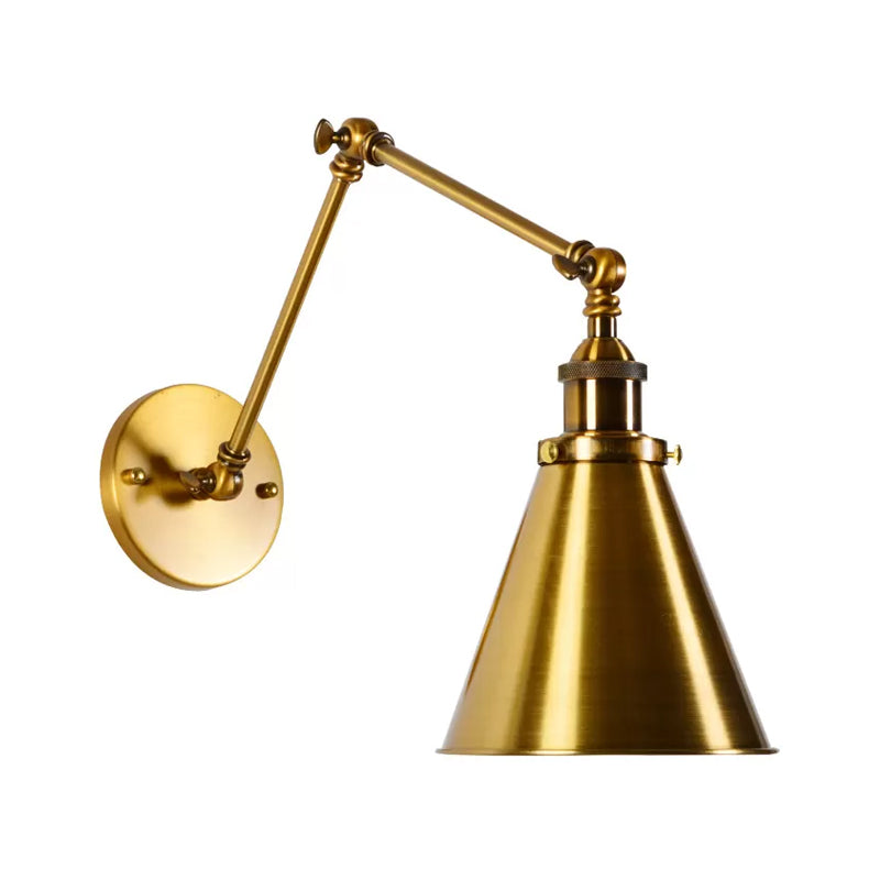 Messing 1 Glühlampe Wandlicht Kit Antikes Metall Kegelförmige Wandmontage Beleuchtungseinheit mit flexibler Schwenkarme | Brehn