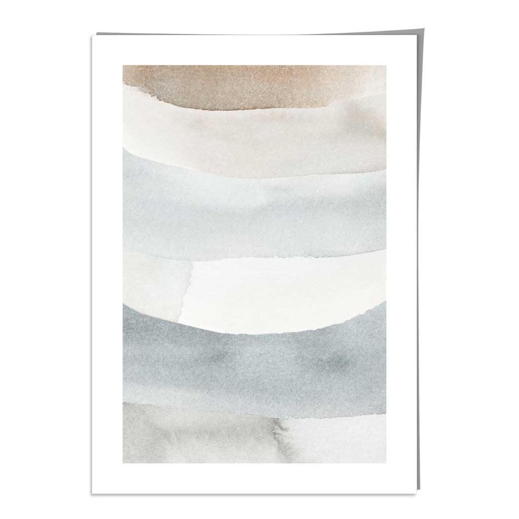 Abstrakter Kunstdruck mit beigen und blauen Aquarellstreifen Nr. 3