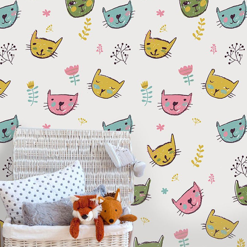 Brehn | Novelty Katze Kopf Wandpaneel Cartoon PVC Wanddekoration in Gelb, Peelen und Kleben
