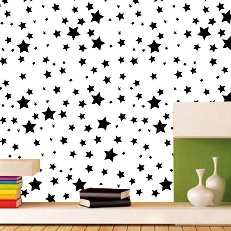 Brehn | Sterren Peel Behangpaneel Set Kinderkunst Gladde Wandbekleding in Zwart op Wit
