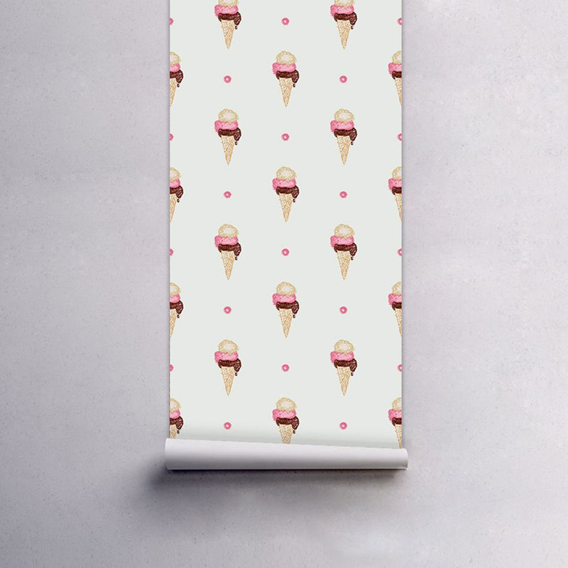 Brehn | Eiscreme Klebe Tapetenpaneele Cartoon Leckeres Essen Wandkunst in Braun, 4' x 20,5"