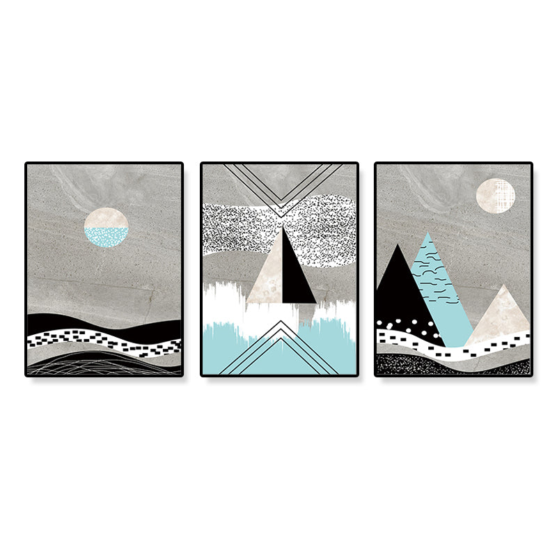 Brehn | Geometrische Berglandschaft Leinwand Moderne Texturierte Wandkunst Druck in Sanften Farben