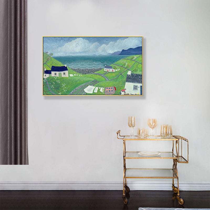 Brehn | Malersk Landschaft Wandkunst Wohnzimmer Illustration Landhaus Leinwand in heller Farbe