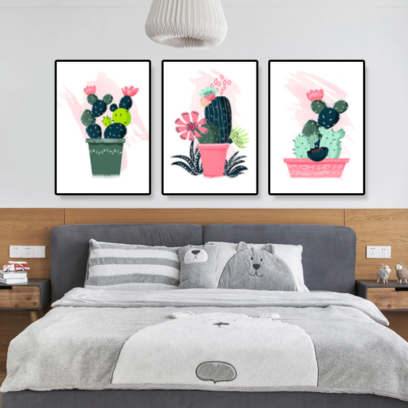 Brehn | Bonsai Topfpflanze Kaktus Kunstdruck Nordischer Leinwand Wanddekoration in Pink für das Wohnzimmer