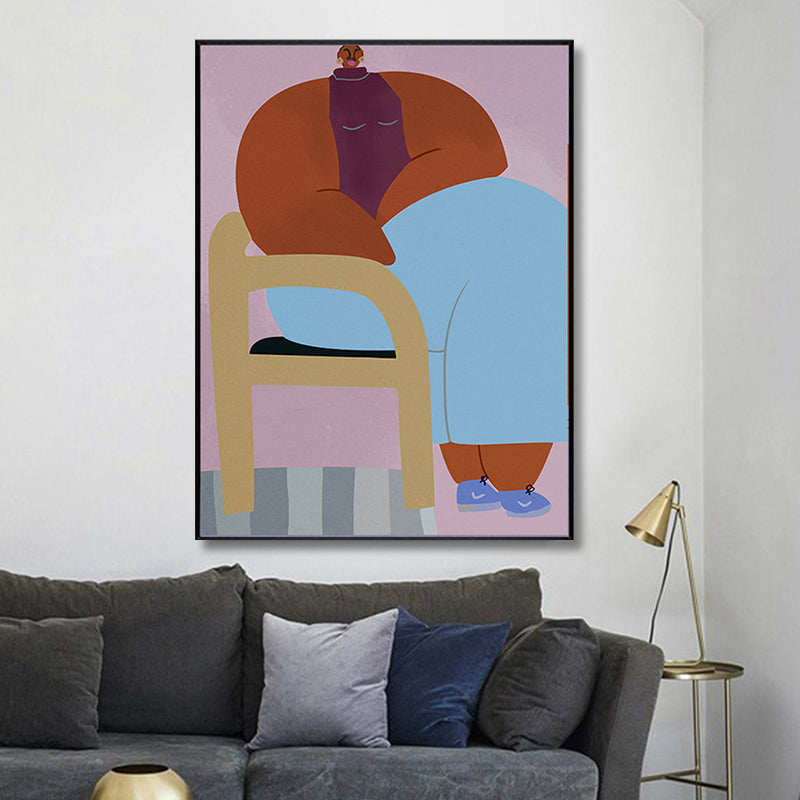 Brehn | Texturiertes Mädchen Nachdenkliches Kunstdruck-Leinwand Funky Wanddekor für Flur, Sanfte Farbe