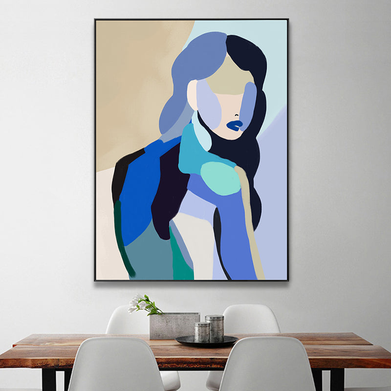 Brehn | Colorblock abstrakte Figuren-Leinwand Wandkunst zeitgenössische strukturierte Wanddekoration in Blau