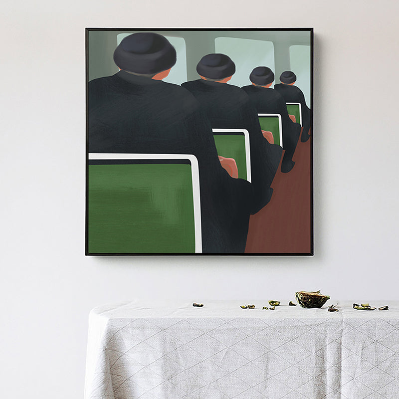 Brehn | Schwarze Funky-Leinwanddruck-Illustration Herren im Zug Wandkunst für Zuhause