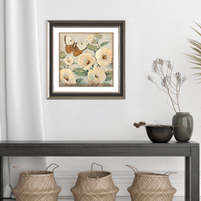 Brehn | Schmetterling und Blume Leinwanddruck Helle Farbe Traditionelle Wanddekoration für das Mädchenzimmer
