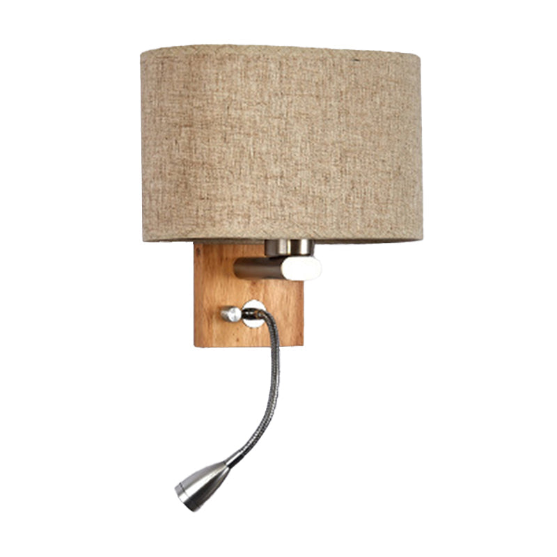 Flexibler Spot-Light Nachttischleselampe Stoff Einzelne Nordische Wandlampe mit ovalem Stoffschirm in Beige/Flachs/Champagner | Brehn