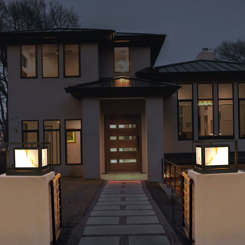 Moderne Solar Quadrat Chinesische Außen-Säulen-Kopfleuchte LED Rasen Landschaftslicht | Brehn