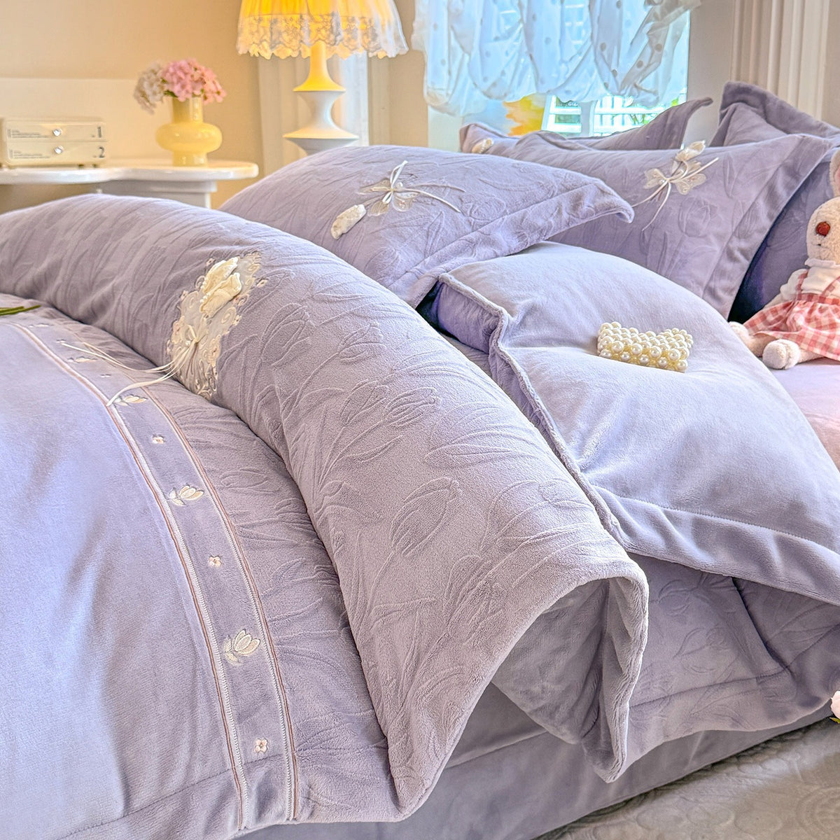 Milchfaser-Fleece Bettwäsche-Set, doppelseitig, 4-teilig