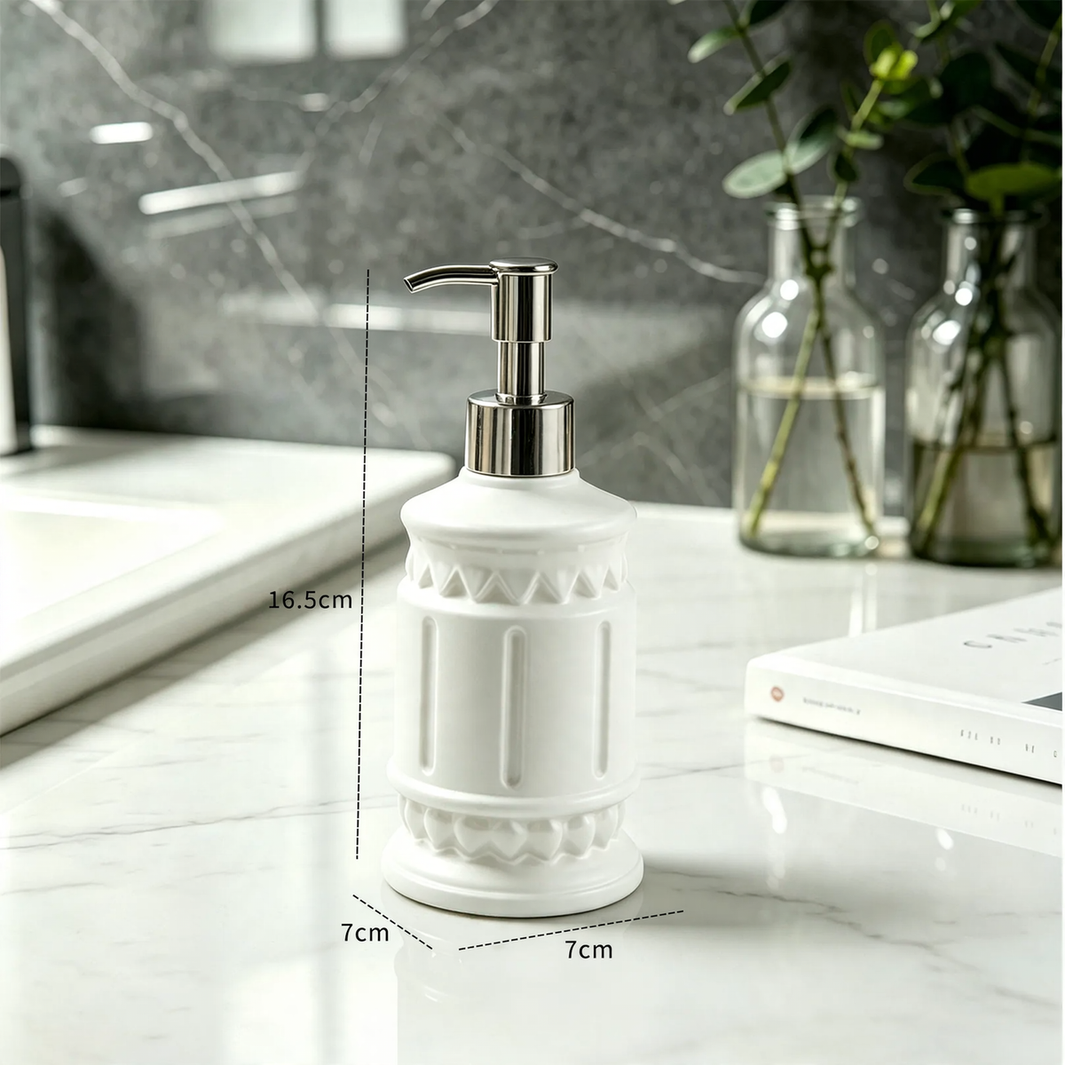 Seifenspender mit Säulenmotiv, Pumpflasche