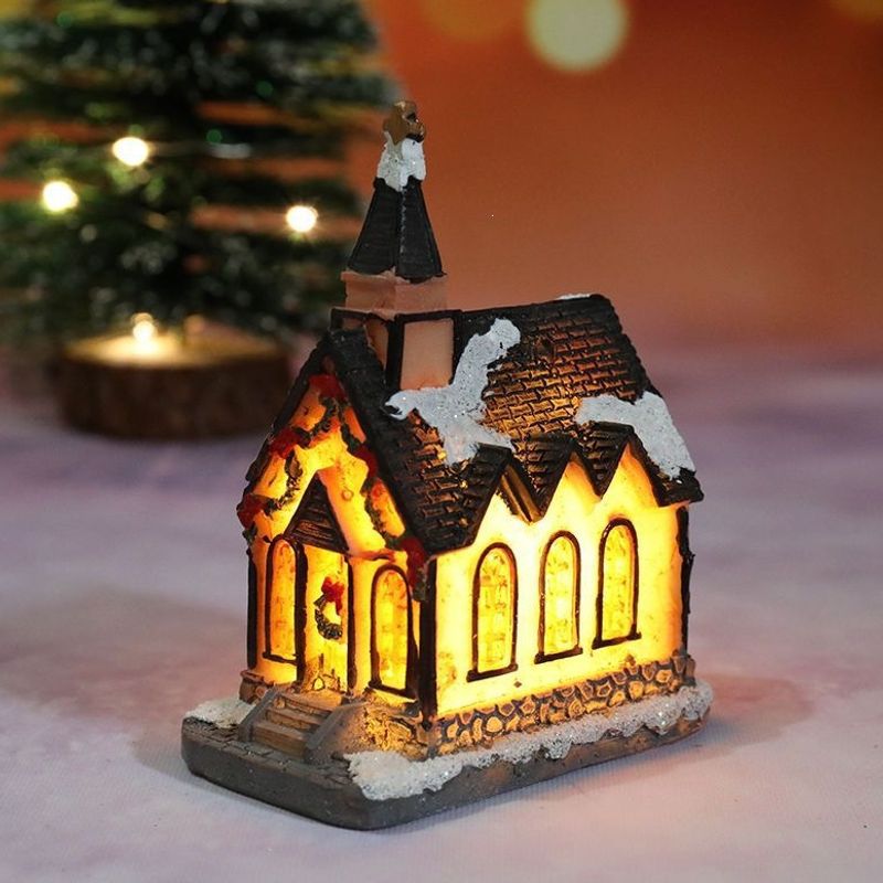 Beleuchtetes Weihnachtshaus aus Kunstharz