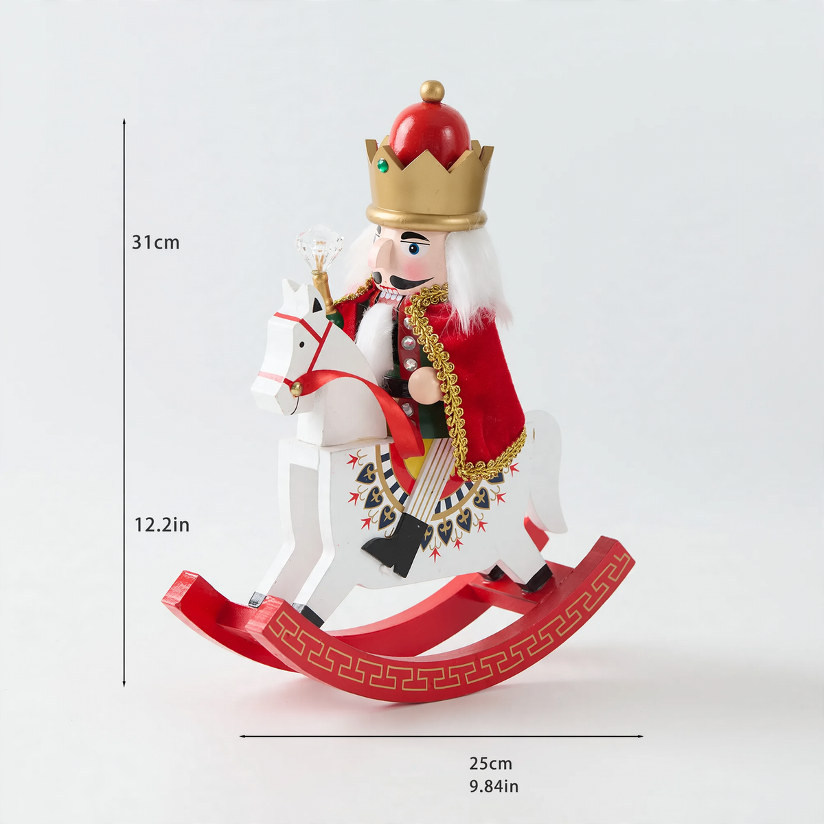 Nussknacker-Soldat auf Schaukelpferd, 31 cm, Holz