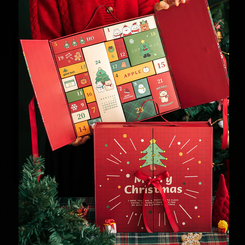 Weihnachts-Adventskalender-Geschenkbox, 24 Fächer, Stoff