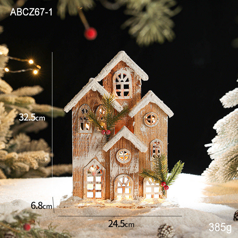Beleuchtetes Holz-Schneehaus im Retro-Stil