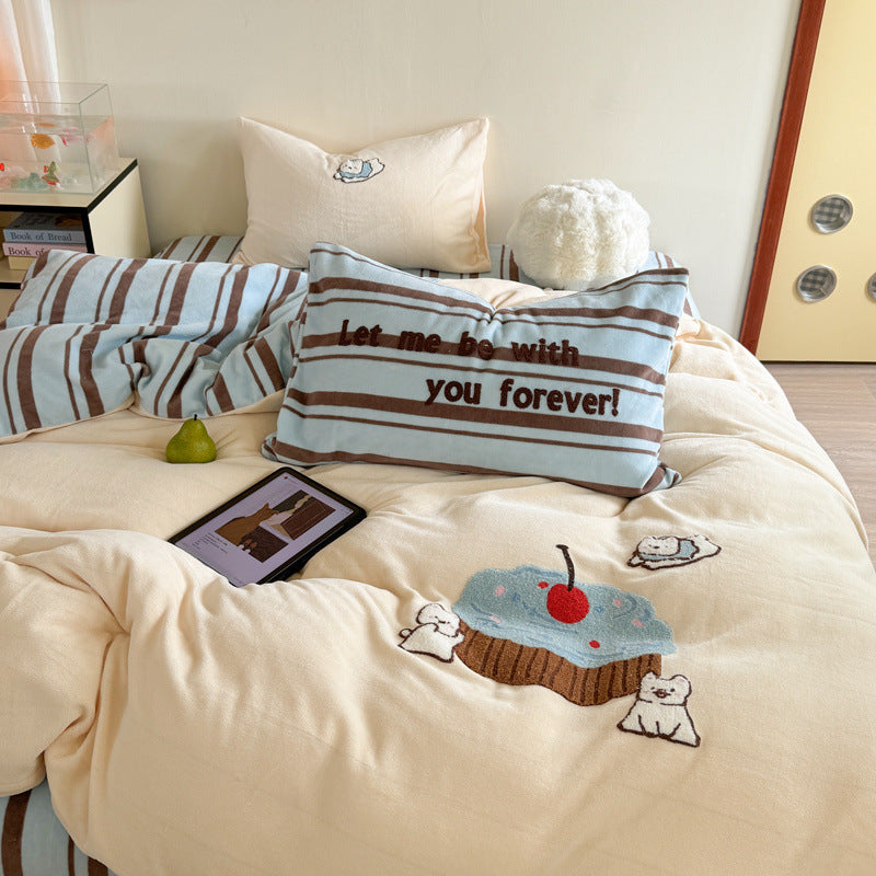 Milchfleece-Bettwäsche-Set, Cartoon-Design, extra warm