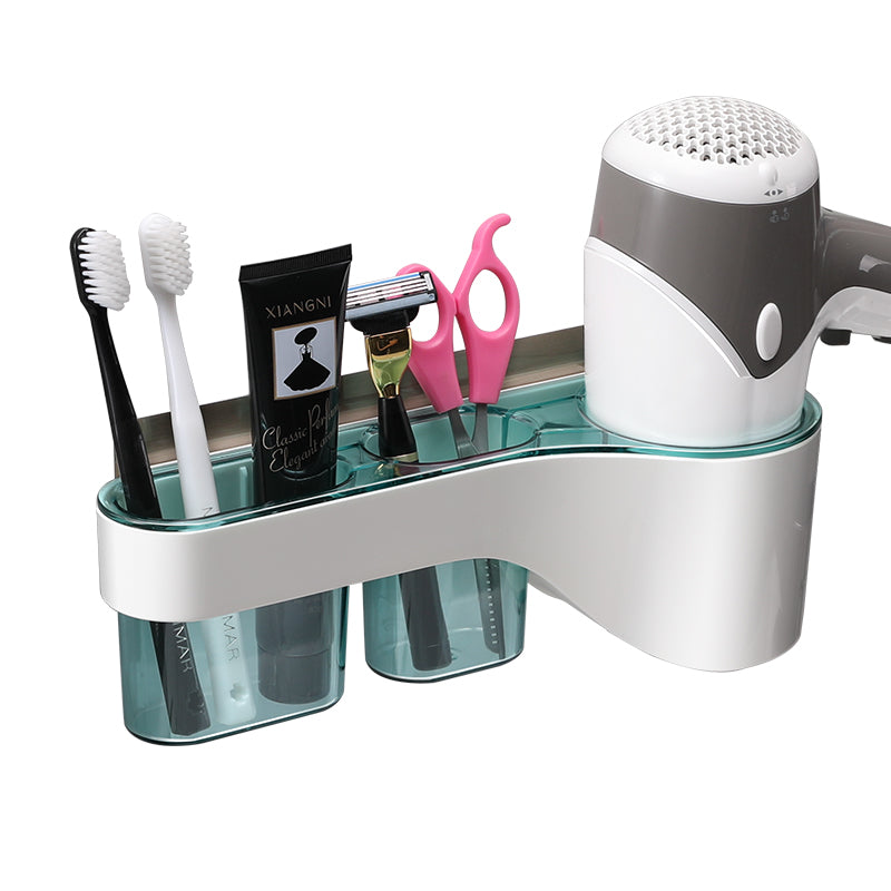 Brehn | Punch-Free Badezimmer Haartrockner Wandregal mit Kamm, Rasiererhaltern, zur Aufbewahrung von Toiletten-Badezimmerartikeln