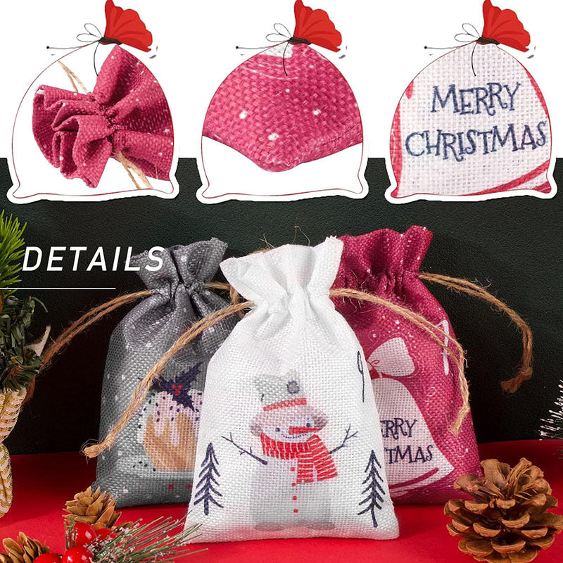Weihnachts-Jutebeutel mit Kordelzug