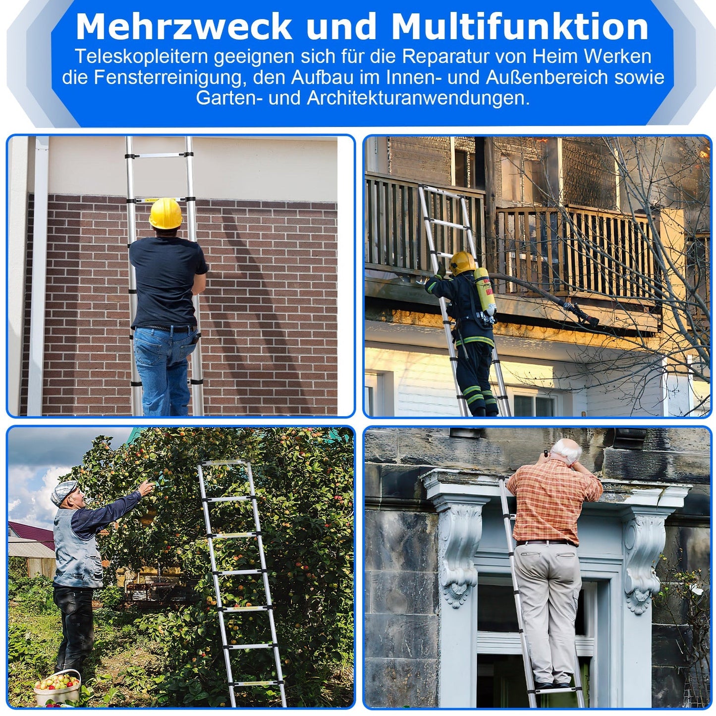 Teleskopleiter Aluminium Belastbarkeit bis zu 150kg 2.6m-5m | Brehn