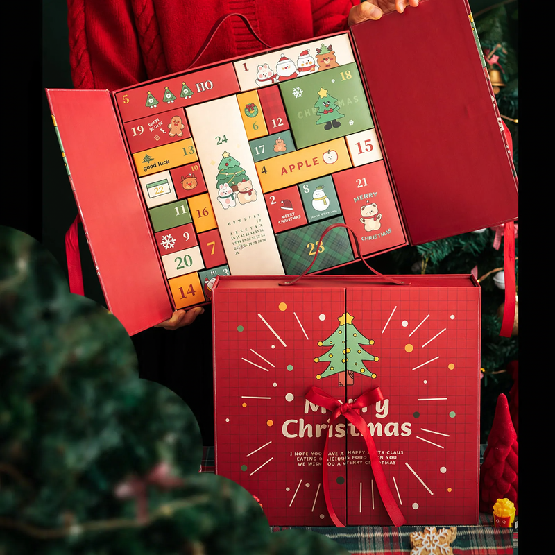 Weihnachts-Adventskalender-Geschenkbox, 24 Fächer, Stoff