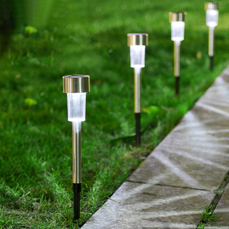 Moderner minimalistischer wasserdichter solarzylindrischer Kunststoff-Edelstahl-LED-Landschaftslicht für den Garten | Brehn