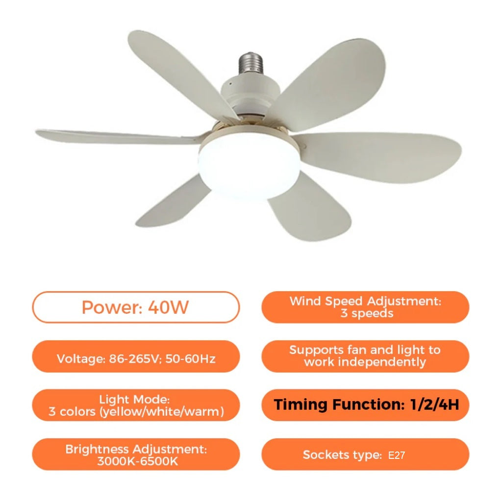 2-in-1 LED-Deckenventilatorlicht mit Fernbedienung, E27/B22-Basis | Brehn