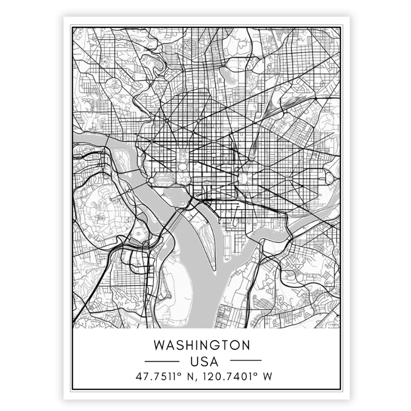 Stadtplan von Washington – Leinwandbild