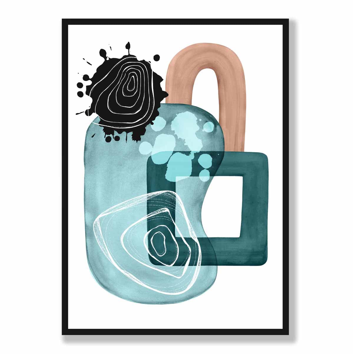 Abstraktes Wandposter in Aquablau und Beige Nr. 4