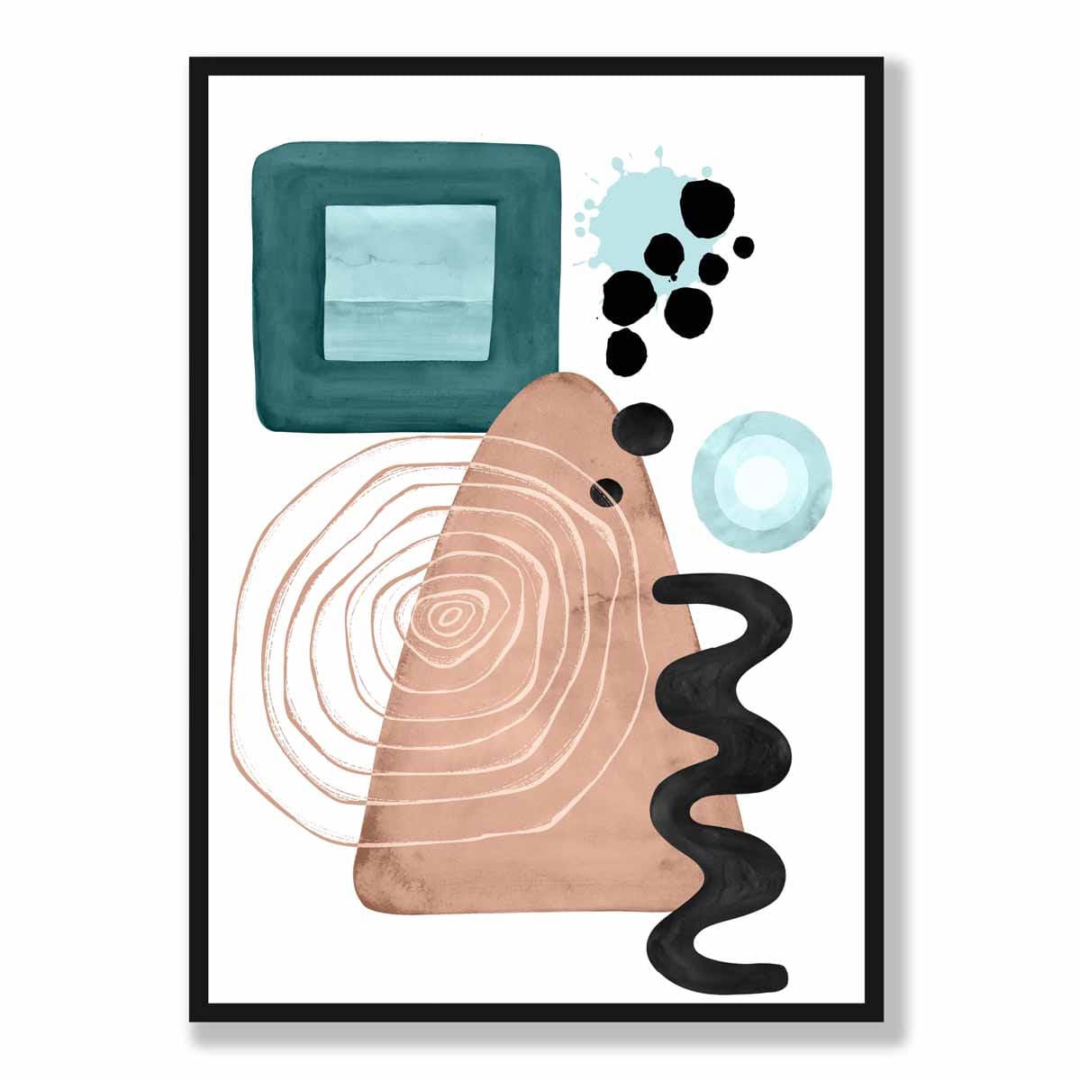 Abstraktes Wandposter in Aquablau und Beige Nr. 6