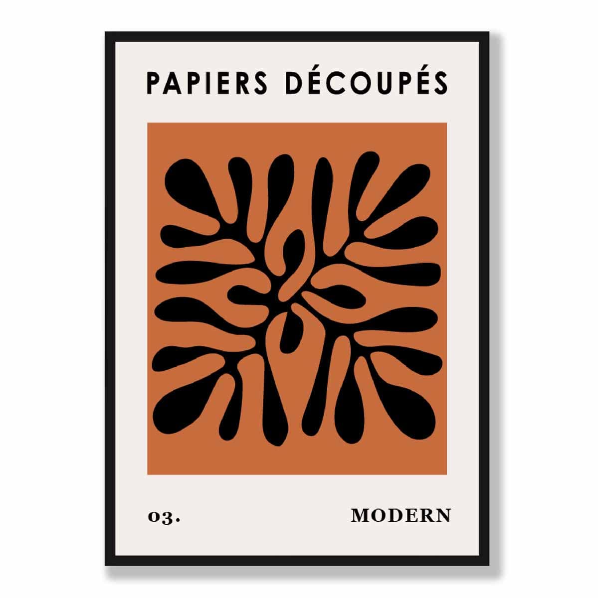 Abstraktes Blumenposter in Dunkelorange und Schwarz Nr. 3