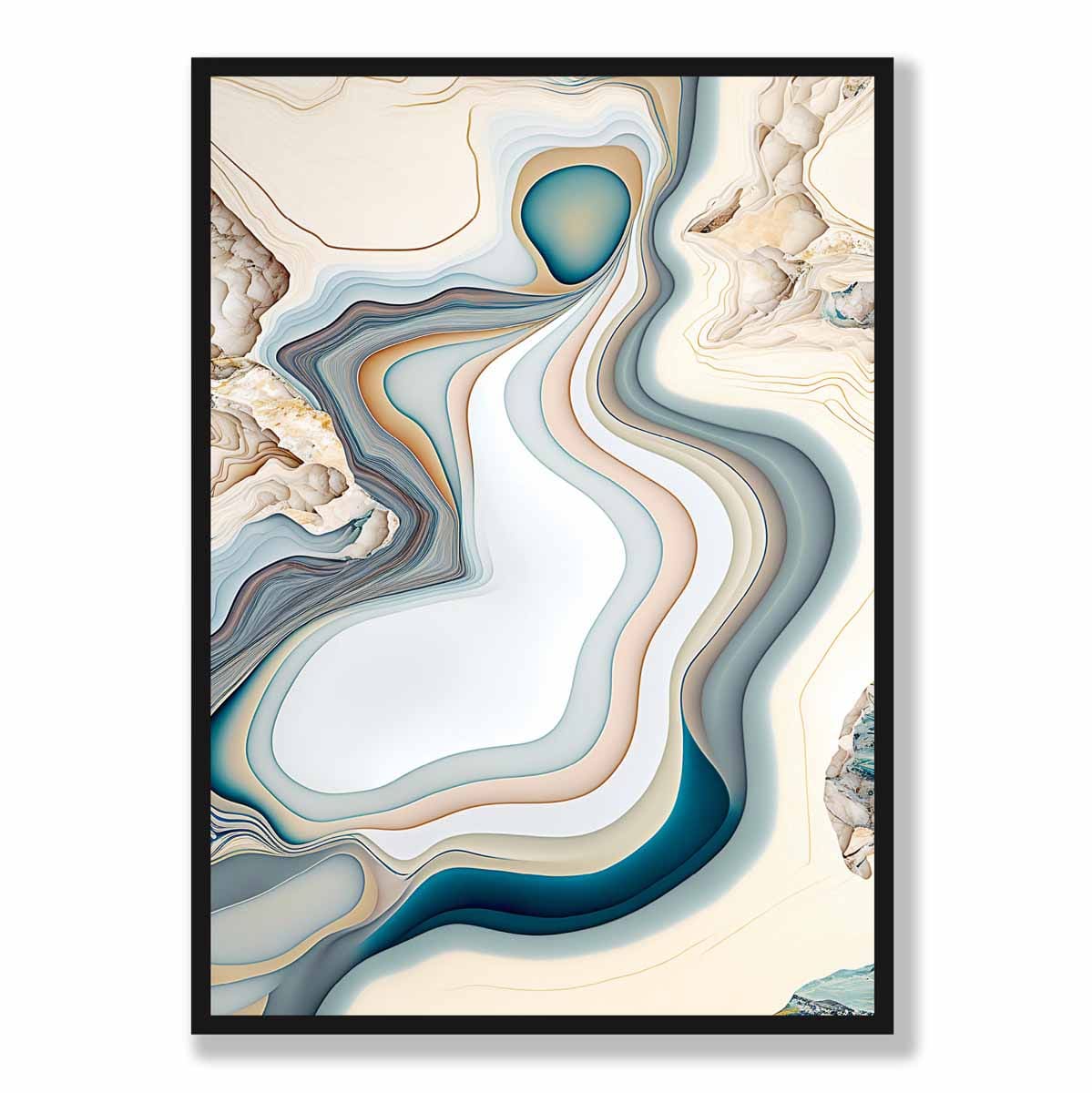 Abstrakter Kunstdruck im zeitgenössischen Stil in Beige und Blau Nr. 3